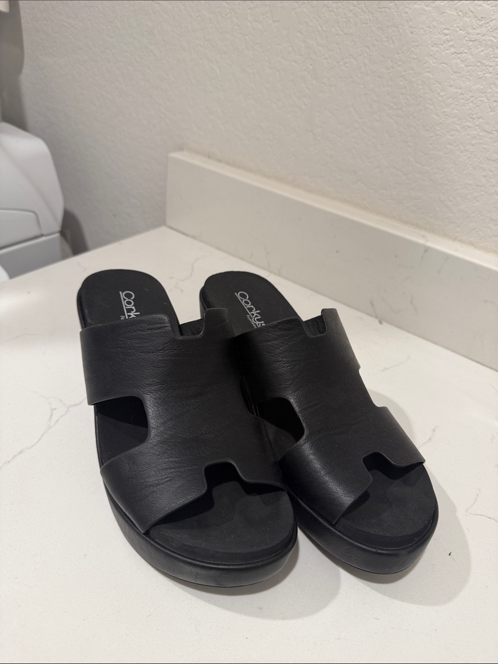 Corkys Black Slide Sandals with Cutout Upper